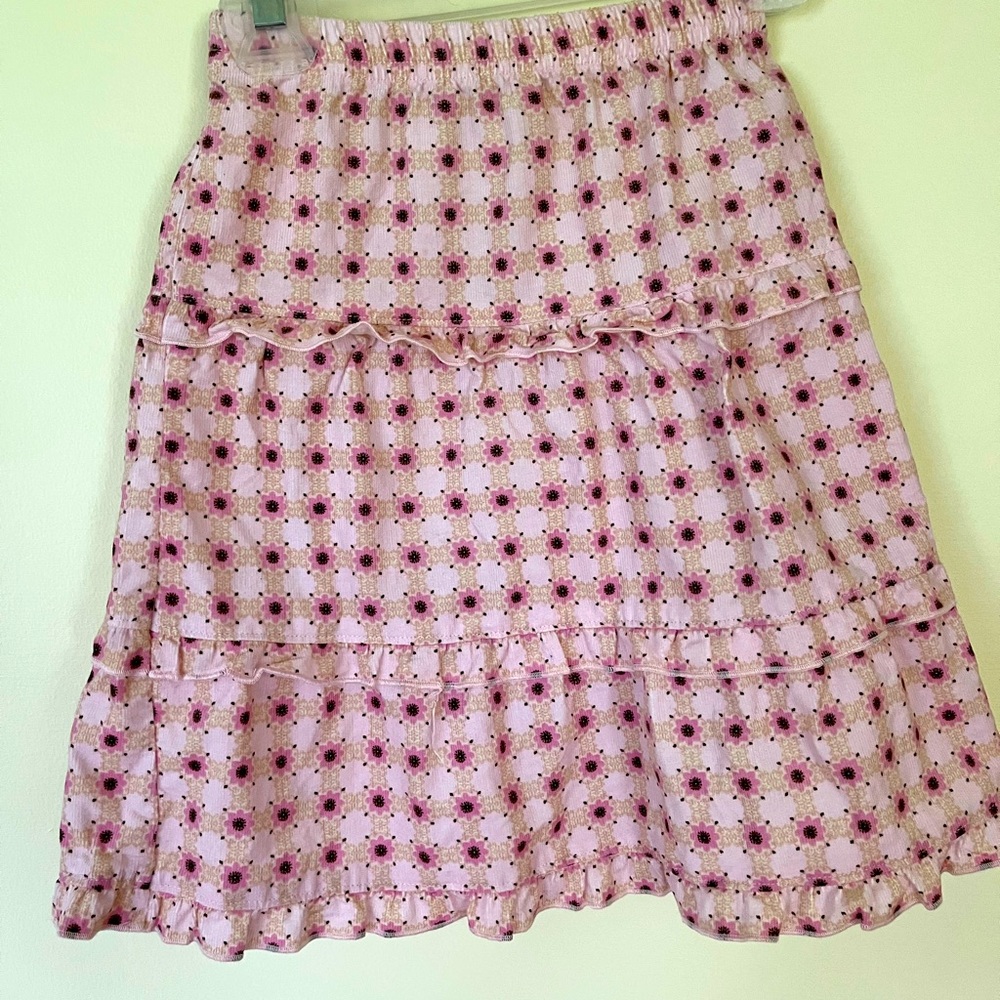 Icky Baby tiered corduroy skirt light pink with floral pattern elastic waist 3T